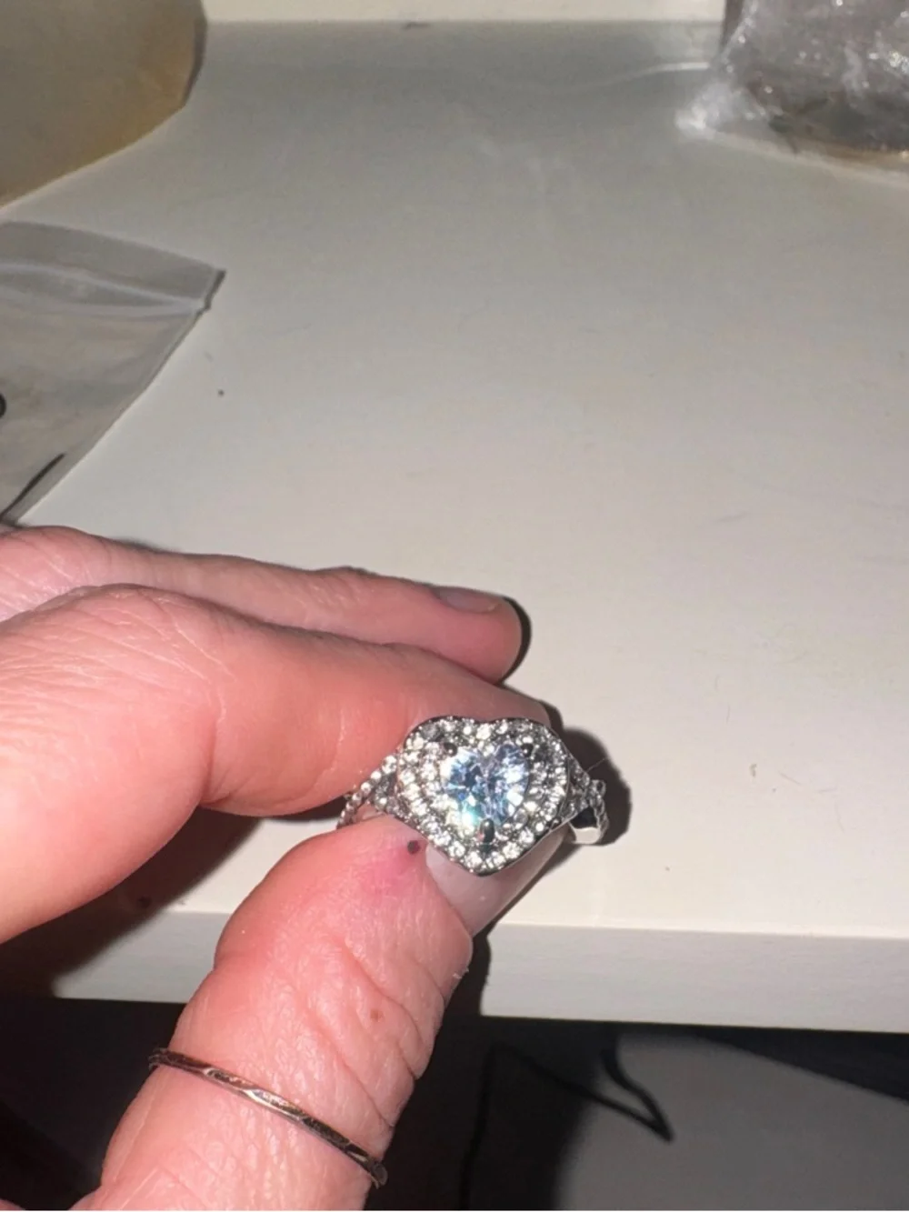 Silver Heart Halo Cubic Zirconia Ring - Women's Jewelry